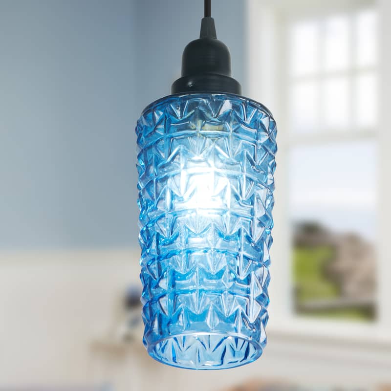 River of Goods Blue/Red and Black Glass and Metal 4.75-Inch Pendant Light with Adjustable Hanging Cord
