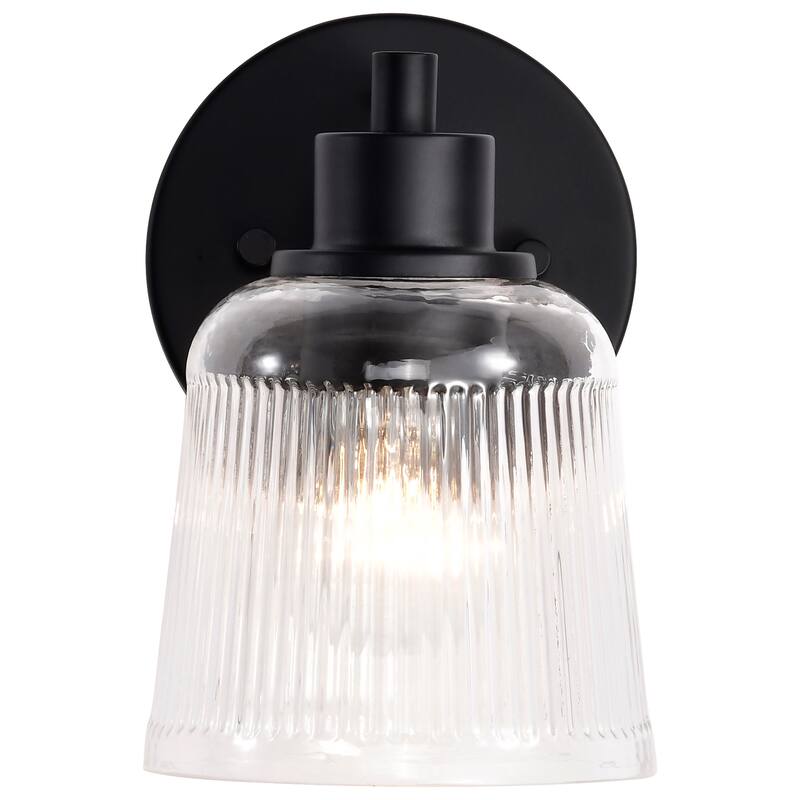 Grayson 1 Light Vanity Matte Black Finish Clear Ribbed Glass - Matte Black