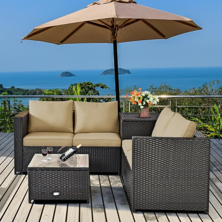 4 Pieces Outdoor Patio Rattan Furniture Set with Cushioned Loveseat and Storage Box - 47.5" x 26" x 26" (L x W x H)
