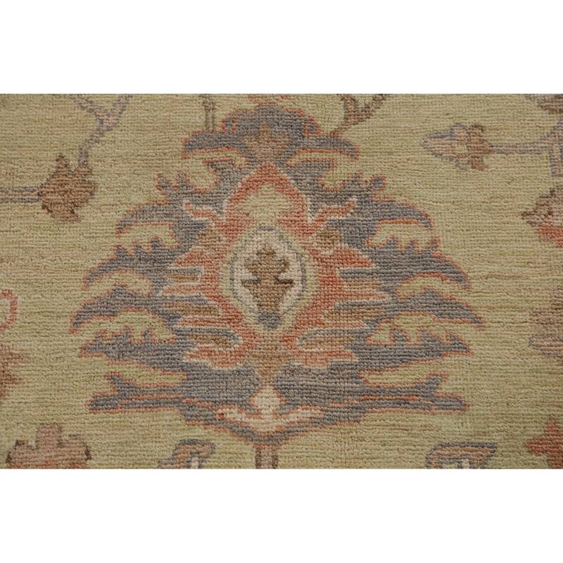 Hand Knotted Oriental 100% Wool Carpet Transitional All-Over Green Oushak Area Rug - 11' 11'' X 8' 10''