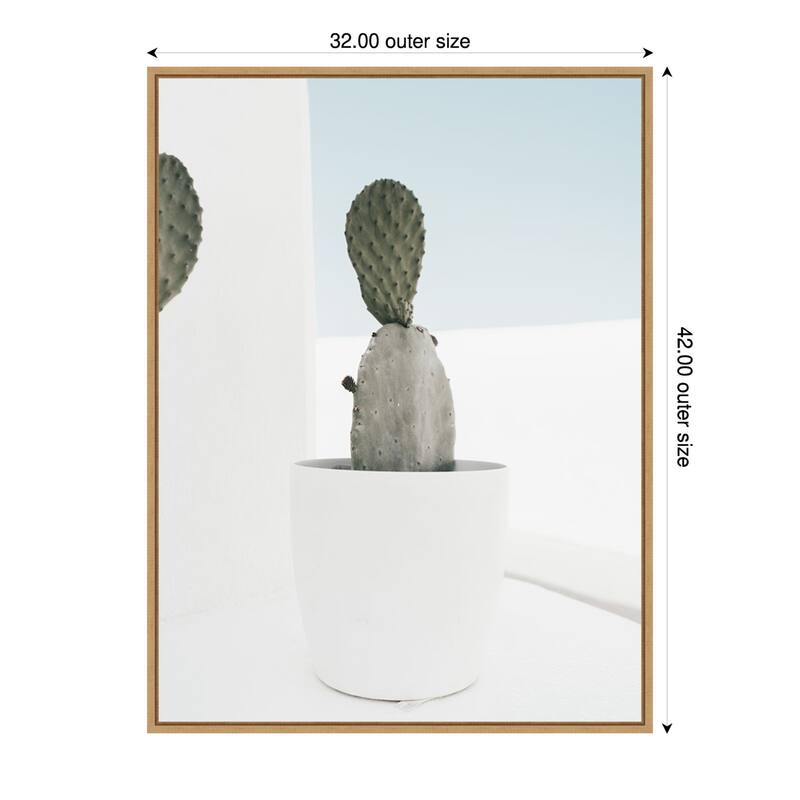 Minimal Cactus Santorini by Bella Eve Framed Canvas Wall Art Print - Sylvie Natural - 32 x 42 in