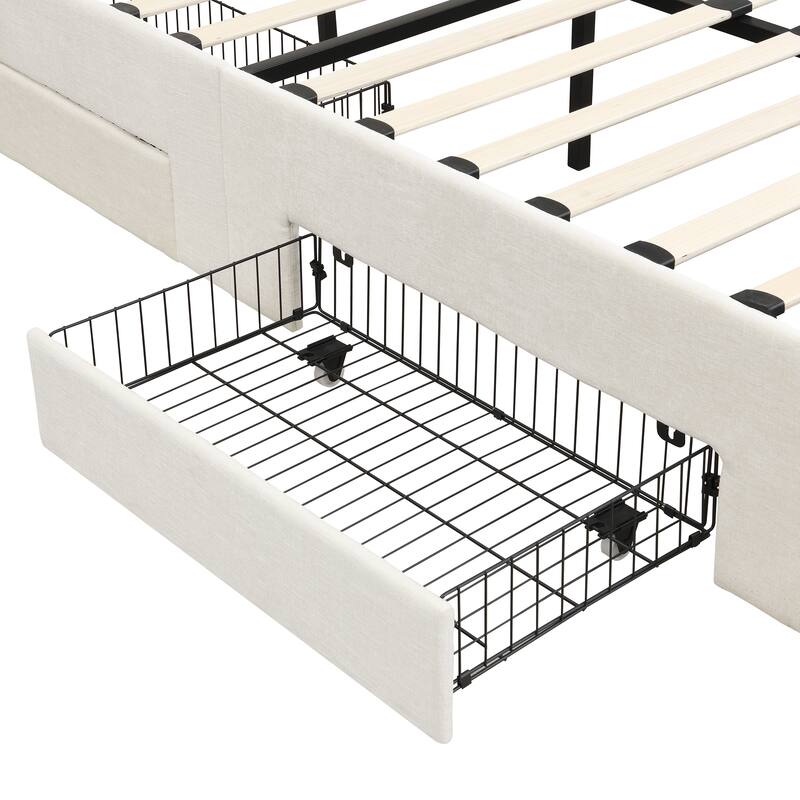 Christopher Knight Home - Modern Upholstered Storage Bed with Drawers and Vertical Headboard