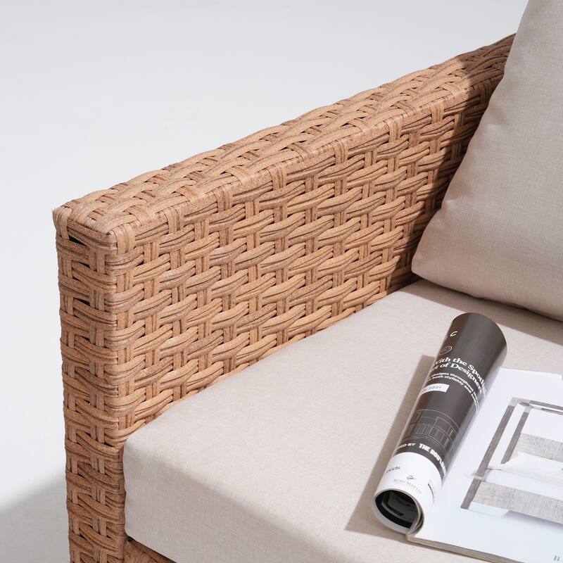 3-piece Cushioned Outdoor Wicker Swivel Chairs Set with Side Table Patio Armchair Sofa Set