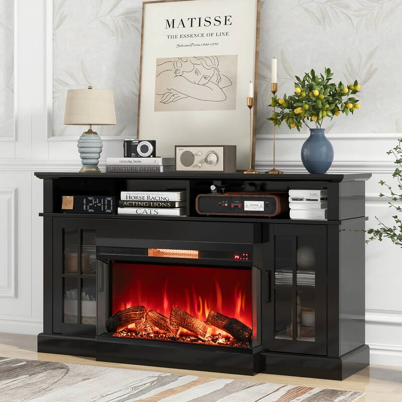 Gymax 36 Inches 3-Sided Glass Electric Fireplace w/ Remote Control
