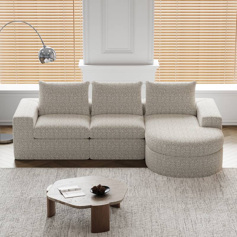 99-Inch Chenille Cloud Curved Sectional Sofa with Chaise, L-Shaped Modern Boneless Couch with Deep Seats,Sectional Sofa