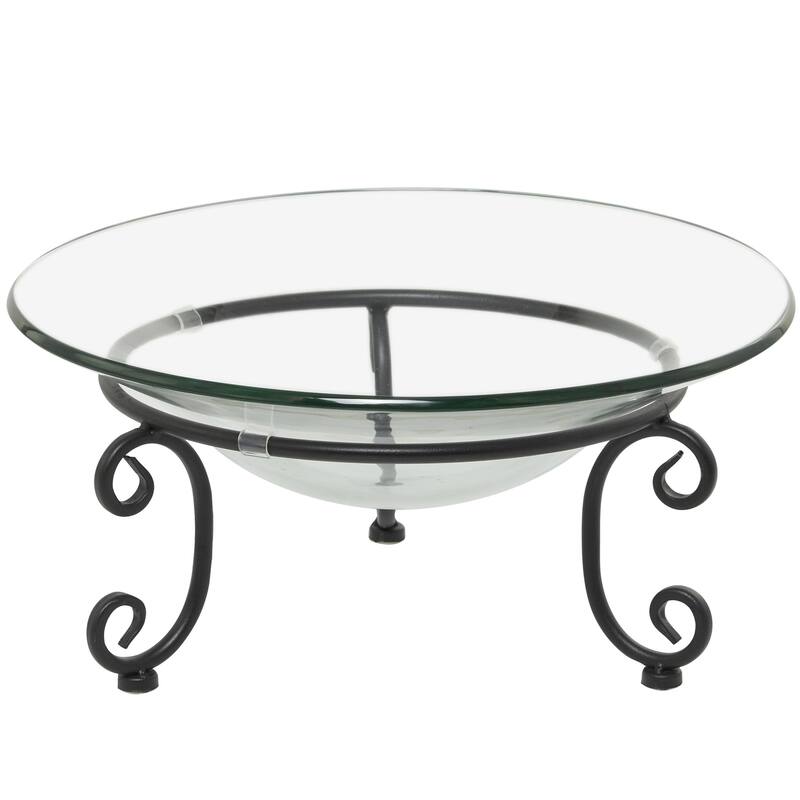 Tempered Glass Kitchen Serving Bowl with Black Metal Scroll Stand - Clear - Roche River Decor