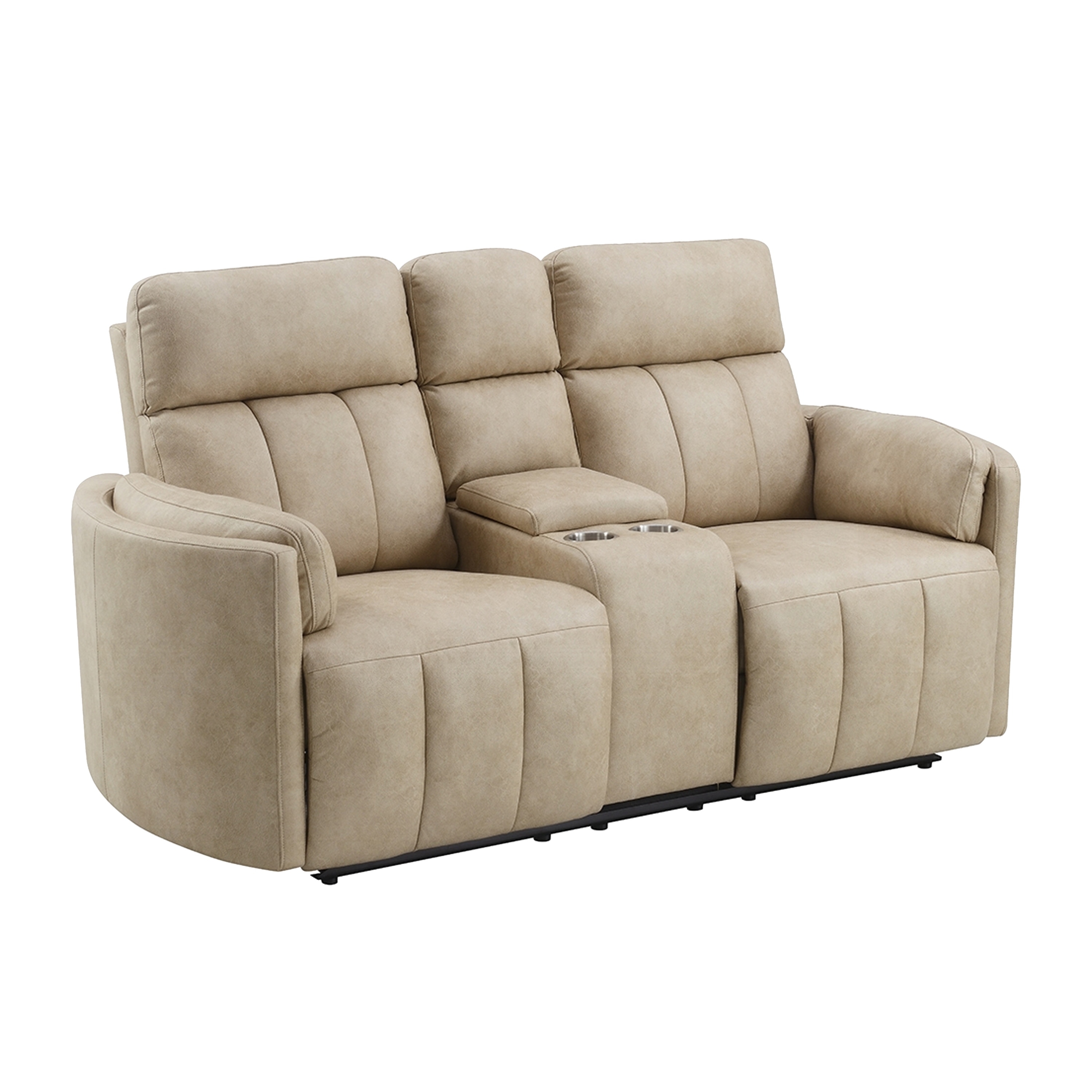Sonny Manual Motion Recliner Loveseat with Console, Dark Beige Microfiber