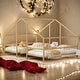 preview thumbnail 11 of 16, Metal Double Twin Size Triangular House Beds with Built-in Table, White, Modern Design