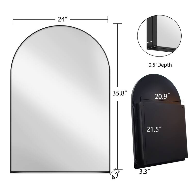 GDF Studio - Rosita 24x36 Inch Arched Recessed Metal Framed Medicine Cabinet with Mirror and Adjustable Shelves
