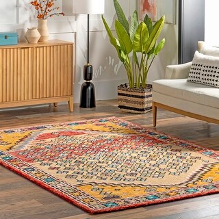 Brooklyn Rug Co Bohemian Hand Tufted Wool Delilah Aztec Border Area Rug ...