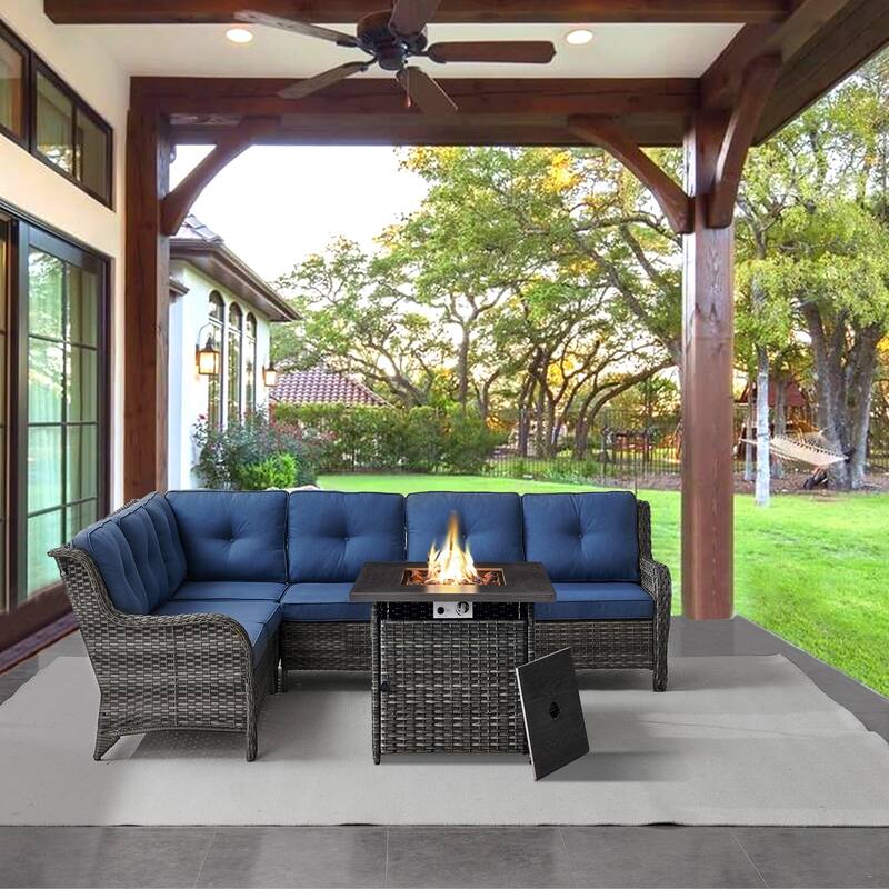 Gymojoy Wicker Outdoor Patio Furniture Sets with Fire Pit Table