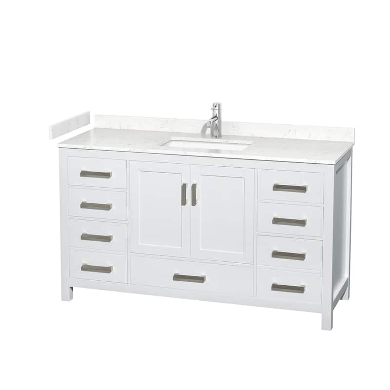 Wyndham Collection Sheffield 60" Single Bathroom Vanity, Carrara - White / Carrara Cultured Marble Top / Brushed