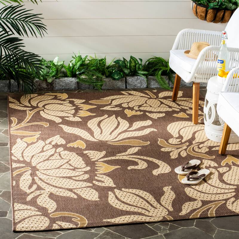 SAFAVIEH Courtyard Darija Indoor/ Outdoor Waterproof Patio Backyard Rug - 6'7" x 9'6" - Light Chocolate/Cream