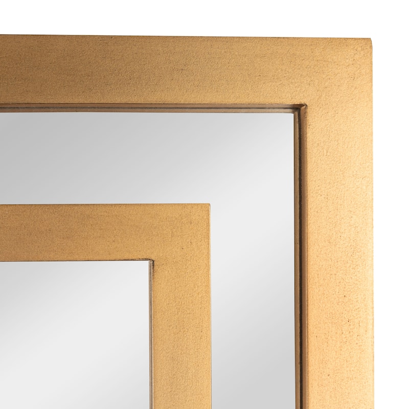 Glass Wall Mirror with Geometric Art Deco Wood Frame - 26.0"L x 1.1"W x 40.0"H