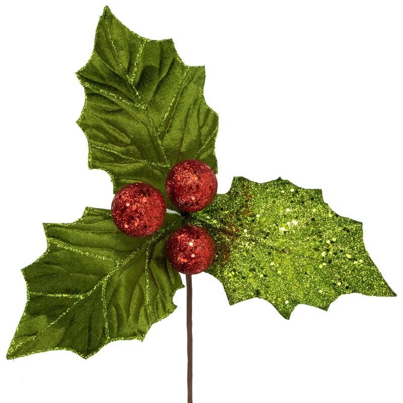19" Green and Red Glitter Sequin Mistletoe Christmas Pick - 19