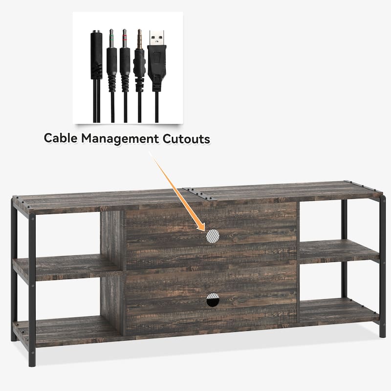 Farmhouse TV Stand Iron Mesh Wind Industrial Corner Multimedia for Living Room - L18.3" X W 63" X H 25" - Distressed Brown