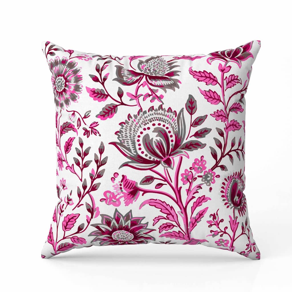 Sanganeri Block Print Indoor/Outdoor Reversible Throw Pillow Pink and Grey