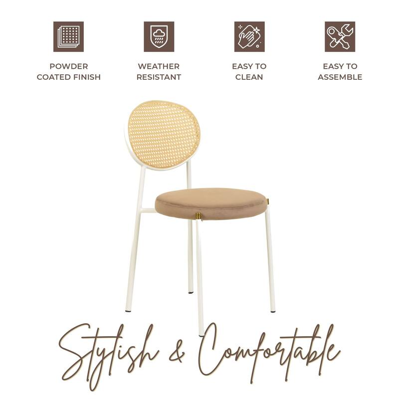 LeisureMod Euston Set of 4 Velvet Modern Dining Chair - Wicker Back Accent Chair for Home Living Room & Kitchen