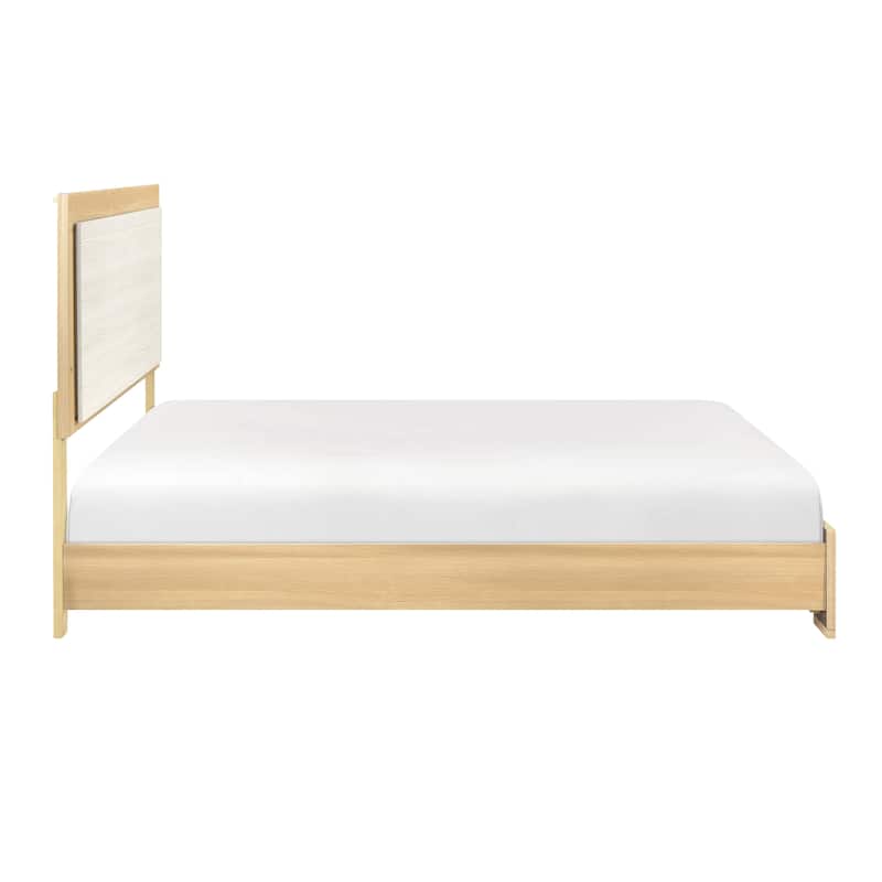 Queen Size Wood Panel Bed with LED Headboard and Contemporary Two-Tone Design