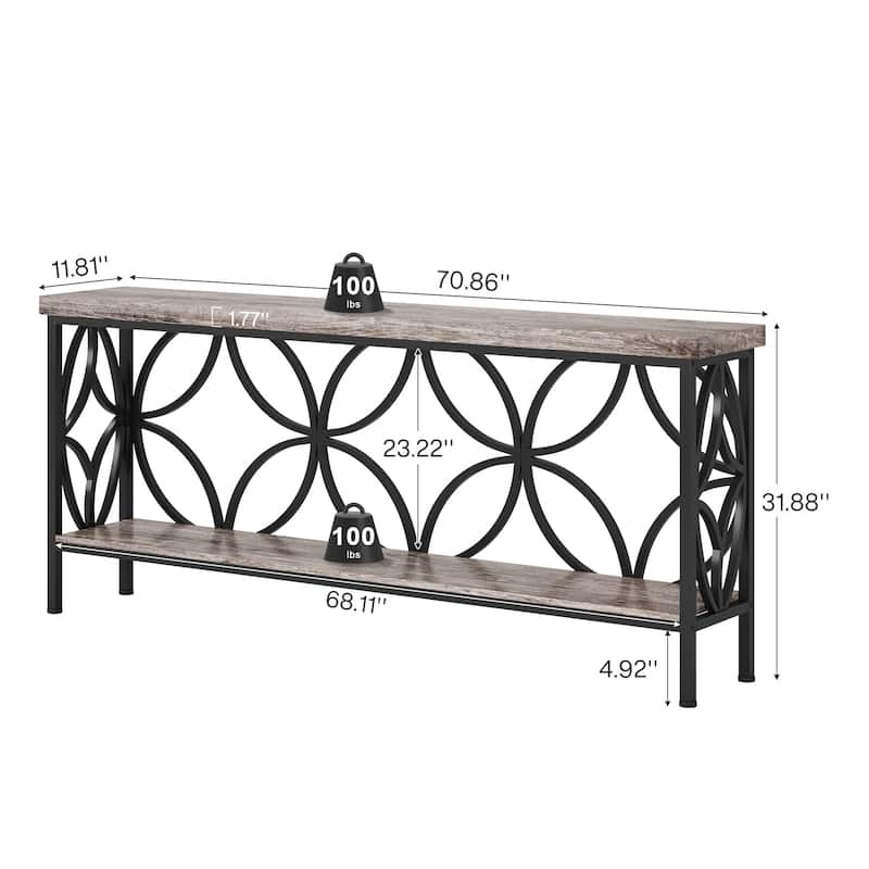 70.9" Modern Sofa Console Table with Storage Shelves for Entryway