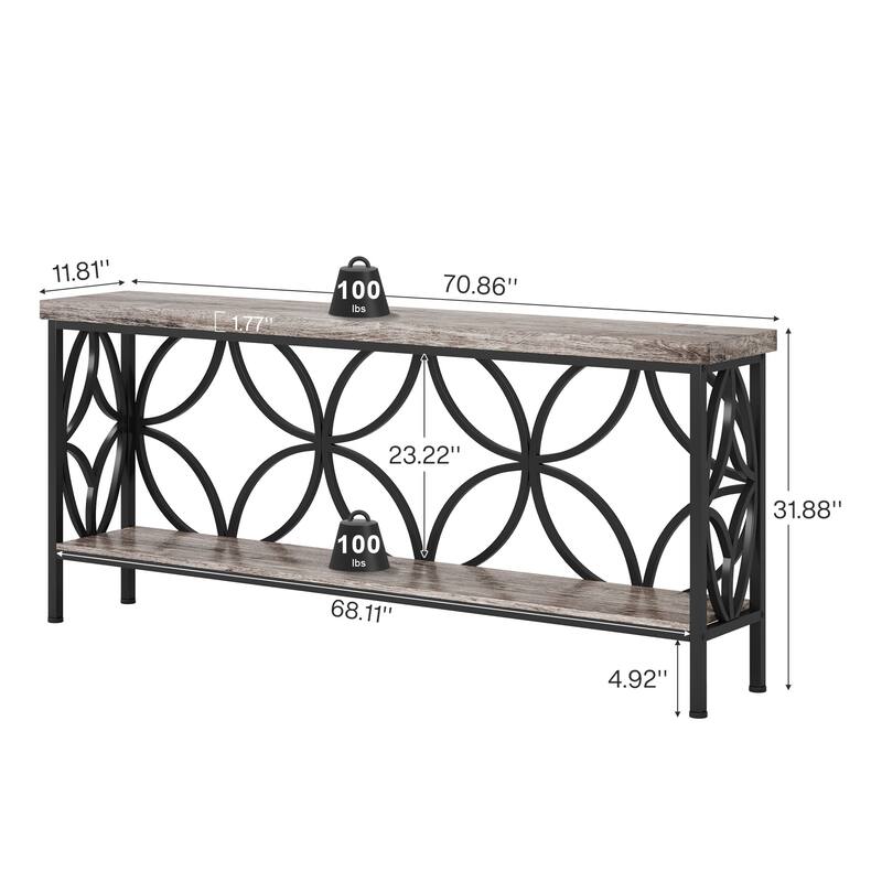 70.9 Inches Industrial Sofa Console Table with Storage Shelf - 70.9" L × 11.8" W × 31.9" H