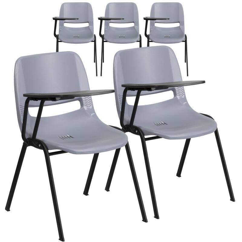 5 Pack Ergonomic Shell Chair with Right Handed Flip-Up Tablet Arm - Grey