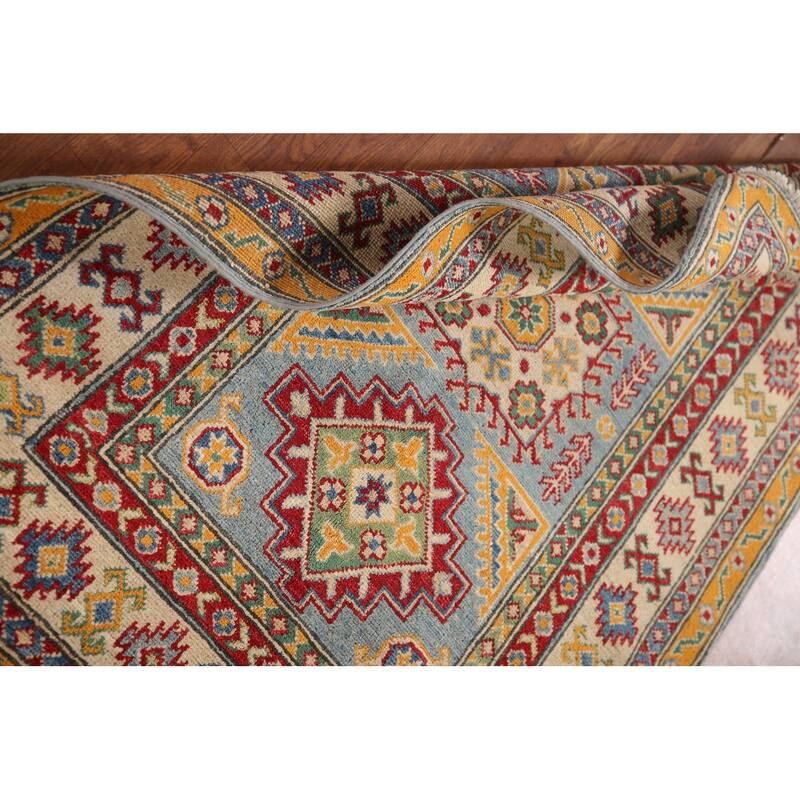 Geometric Kazak Oriental Accent Rug Hand-Knotted Wool Carpet - 3'5"x 5'0"