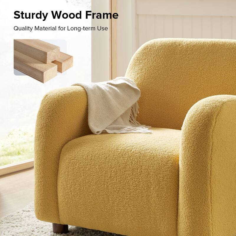 Wayne 35" Wide Boucle Upholstered Teddy Accent Chair with Solid Wood Legs Set of 2 by HULALA HOME