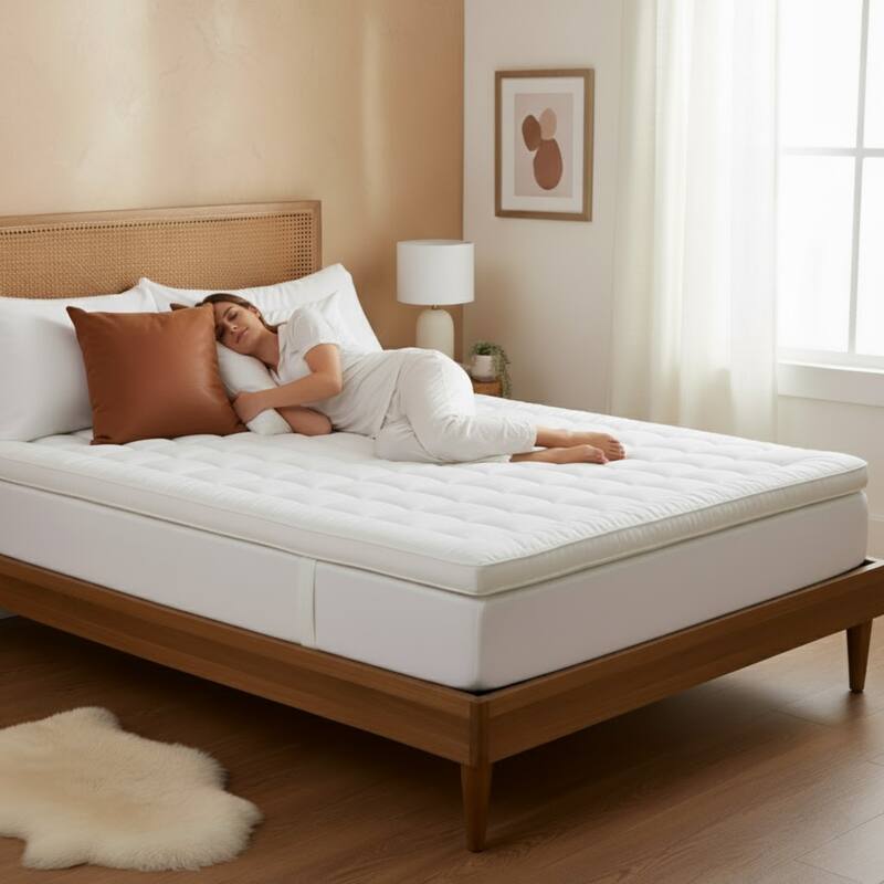 Down Alternative Mattress Topper - 3” Gusset Hypoallergenic Fiber Filled Pillow top Pad by Windsor Home - White