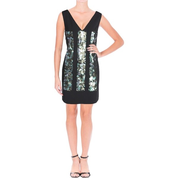Vera Wang Womens Cocktail Dress Sequined Double-V