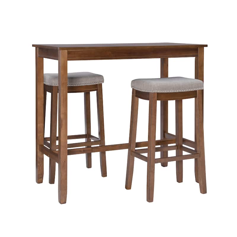 3-Piece Bar Table and Stool Set- 47.25" - Brown and Gray