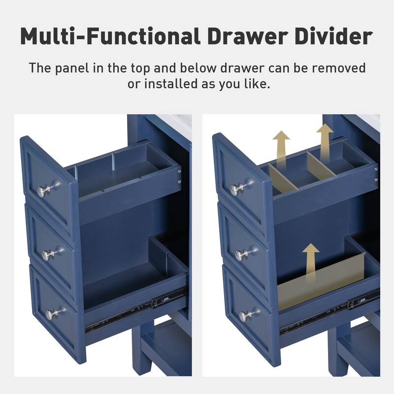 36" Blue Bathroom Vanity Cabinet, Three Drawers, One Cabinet, Open Shelf, Freestanding Design