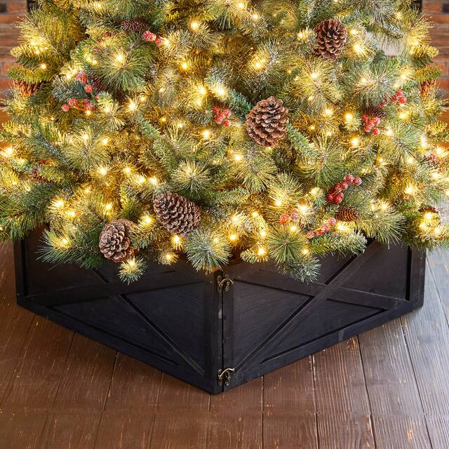Glitzhome 26"L/ 22"L Handcrafted Wooden Christmas Tree Collar - 26"L - Black