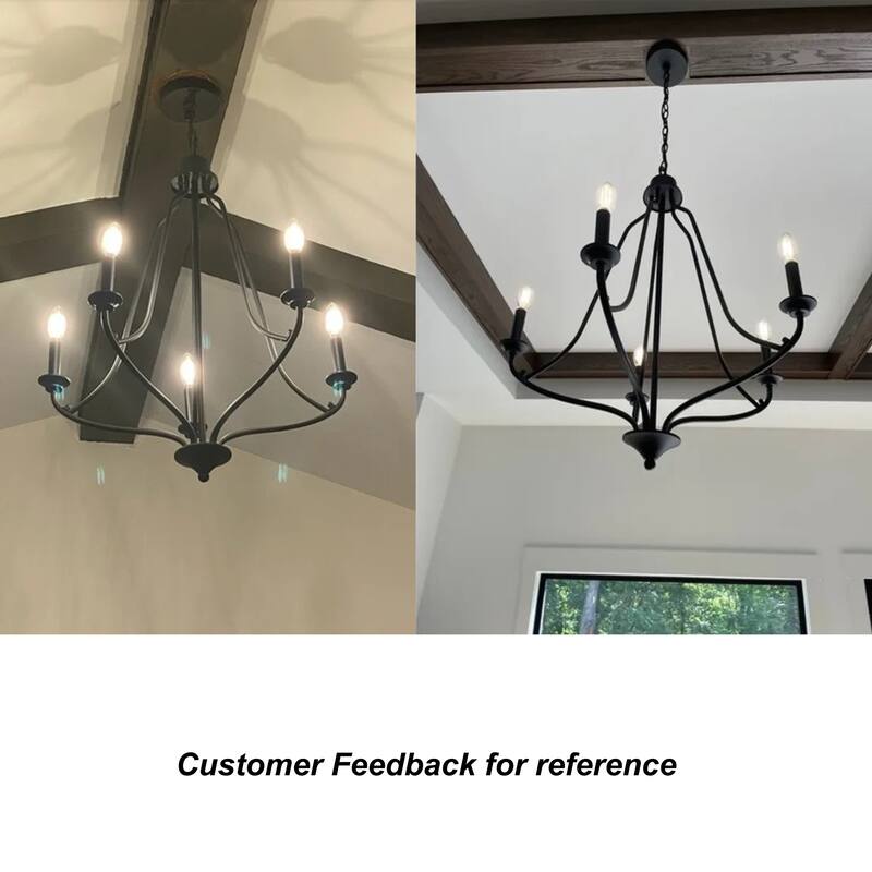 Regan Modern Farmhouse 5-light Black Metal Chandelier French Country Candle Arms Dining Room Lighting - D24"x H88.5"