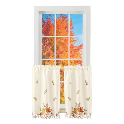 Embroidered Autumn Leaf and Wheat Window Curtains