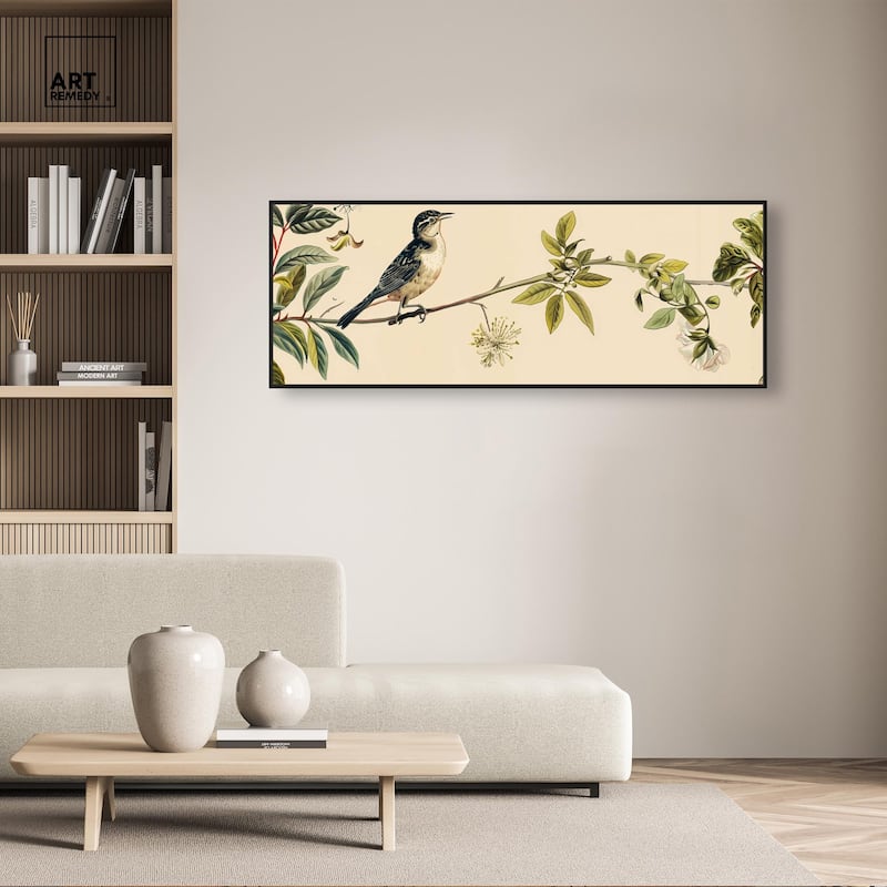 Vintage Bird Floral Panoramic Canvas by Art Remedy