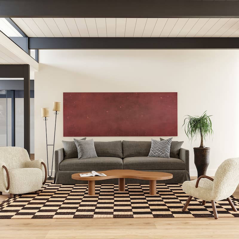 Kia Checkerboard Wool Area Rug - 2'6" x 8' Runner - Dark Brown