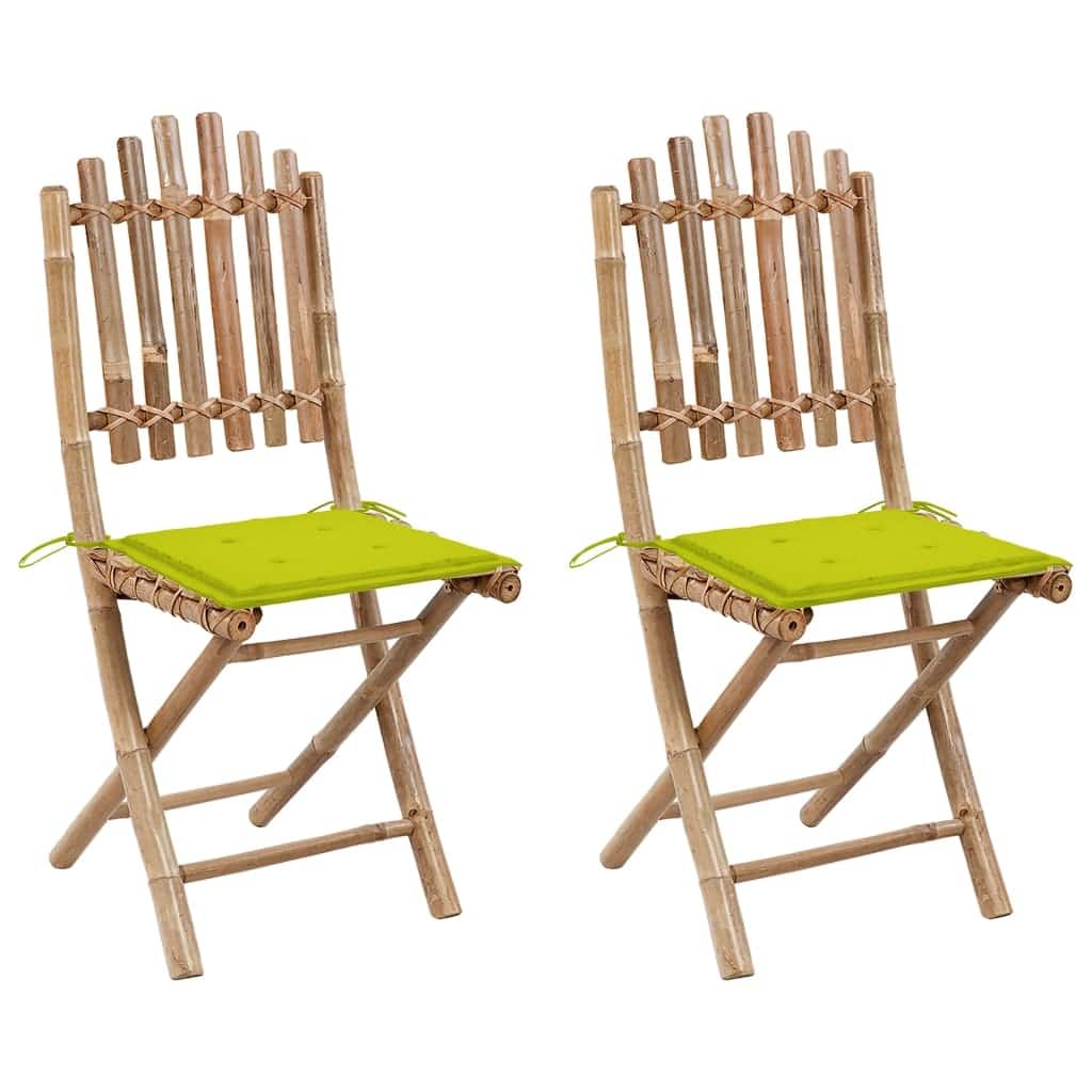 vidaXL 2x Folding Garden Chairs with Multi Colors Cushions Bamboo Lounge Seat - 16.5 x 19.7 x 36.2