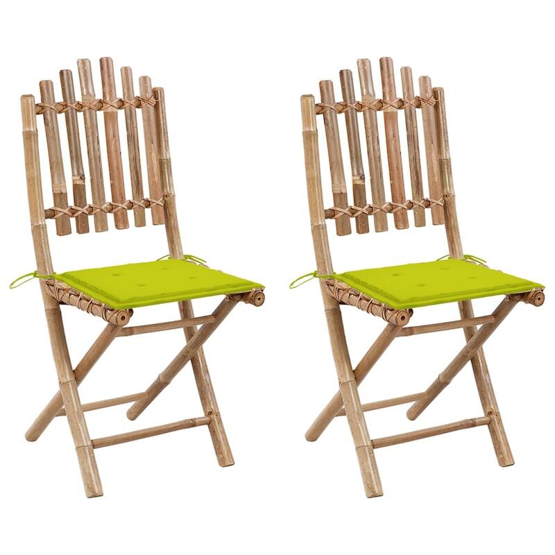 vidaXL 2x Folding Garden Chairs with Multi Colors Cushions Bamboo Lounge Seat - 16.5 x 19.7 x 36.2