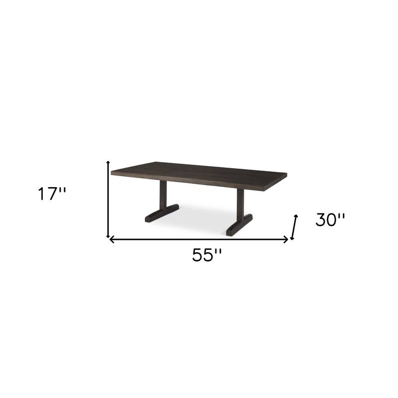 HomeRoots 55" Dark Brown Solid Wood Double Pedestal Coffee Table - 55' X '17' X '30