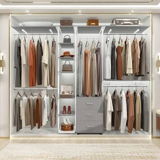 96'' Wide Heavy-duty Closet Organizer, Walk-in Closet System with Drawers and Tower Kit