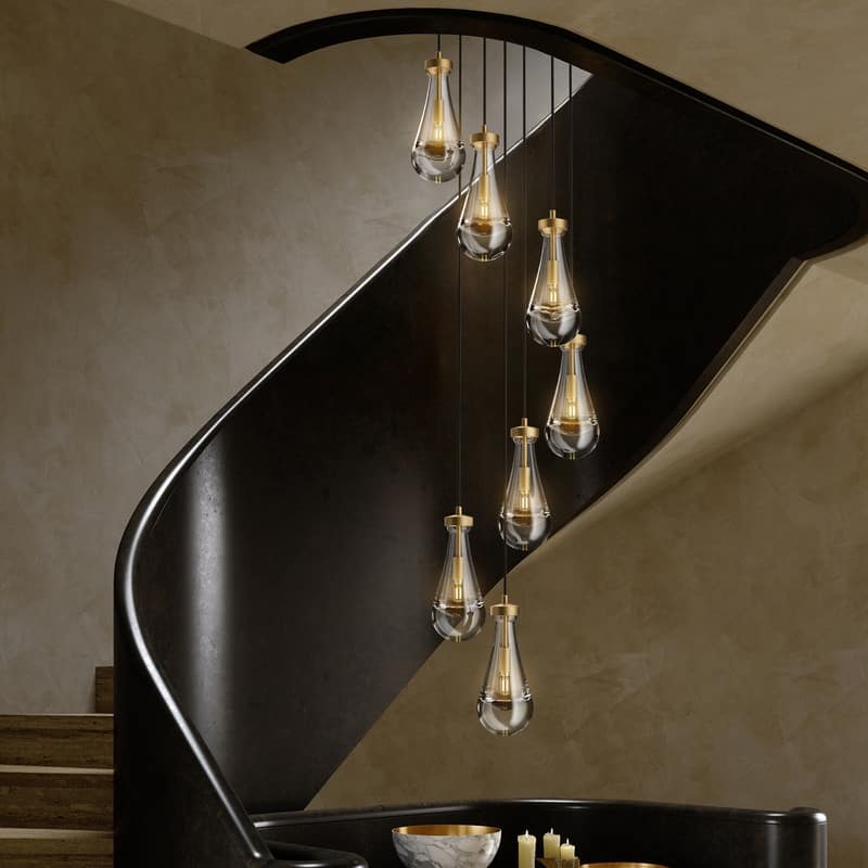 KAYLA Farmhouse Chandelier for Staircase, Foyer, Glass Pendant Light Fixture for Kitchen Island (Bulb Included)