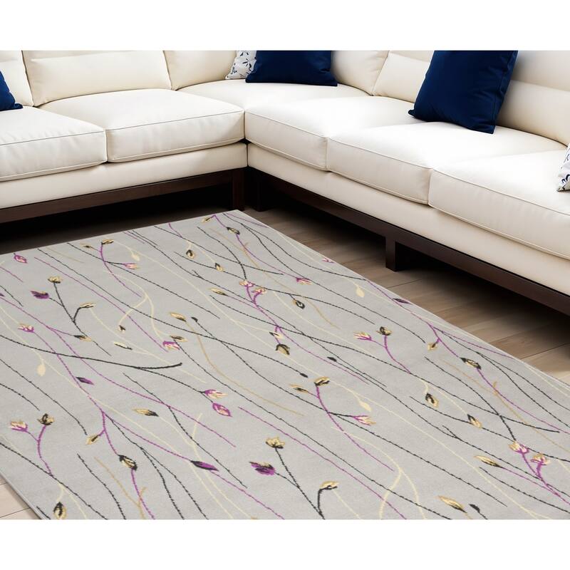 Lipe Power Loomed Floral Traditional Area Rug By HomeRoots - 118' X '94' X '0.5 - 118' X '94' X '0.5 - Gray and Pink - Rectangle