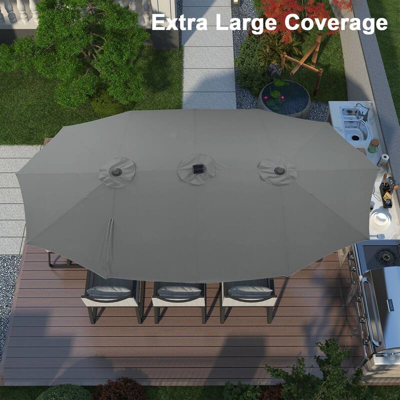 Autlaycil 15ft Retangle Patio Umbrella with Solar Lights & Base