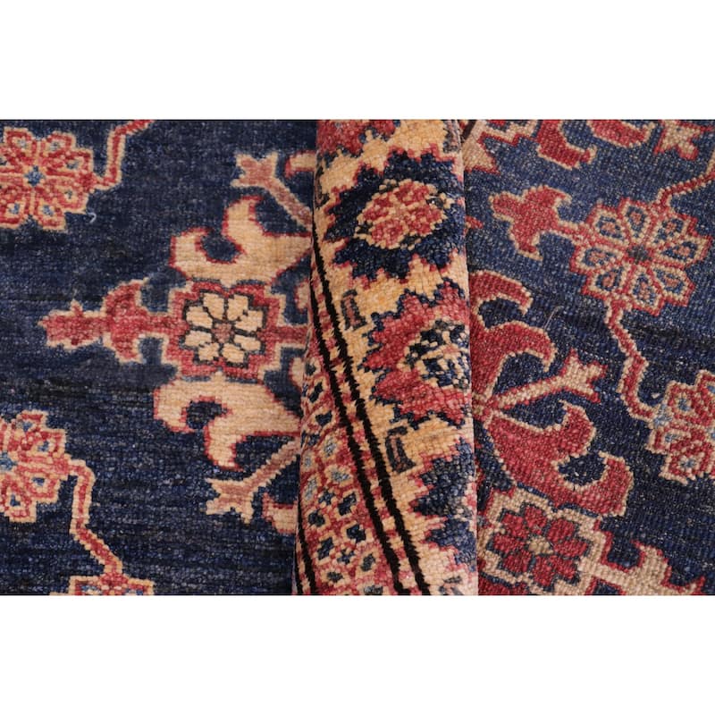 Tribal Super Kazak Xander Blue/Tan Hand Knotted Wool Rug - 4'8'' x 6'1''