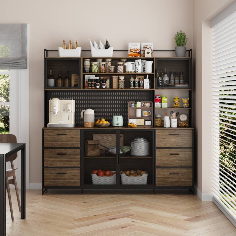70.9"W Kitchen Pantry Storage Cabinet with Cupboard & Microwave Stand