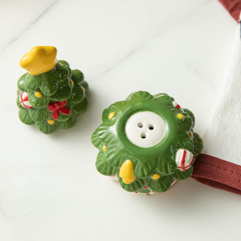 Glitzhome 3 Piece Dolomite Christmas Tree Cookie Jar Set