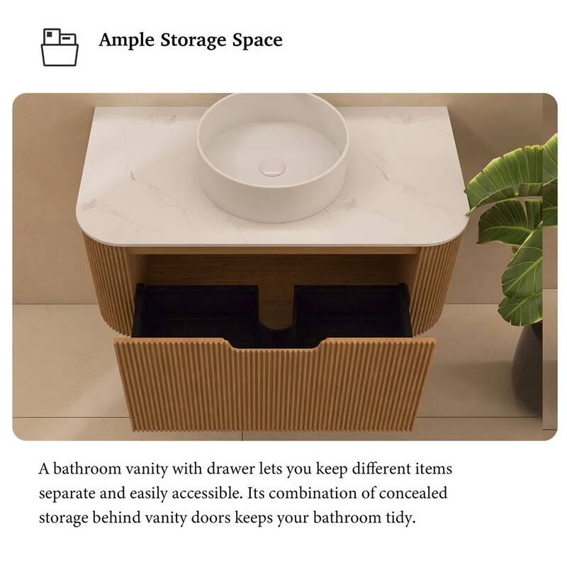 Wall-Mounted Bathroom Vanity with White Round Ceramic Sink
