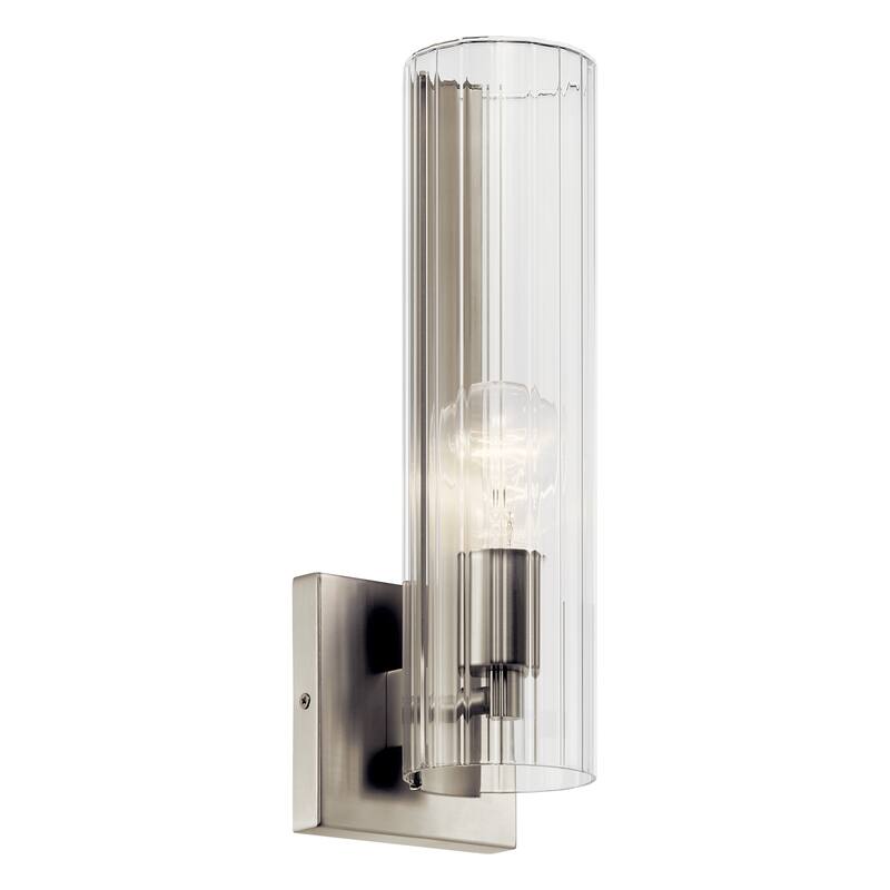 Jemsa 14 in. 1-Light Wall Sconce with Clear Fluted Glass Shade - Brushed Nickel - 14 in