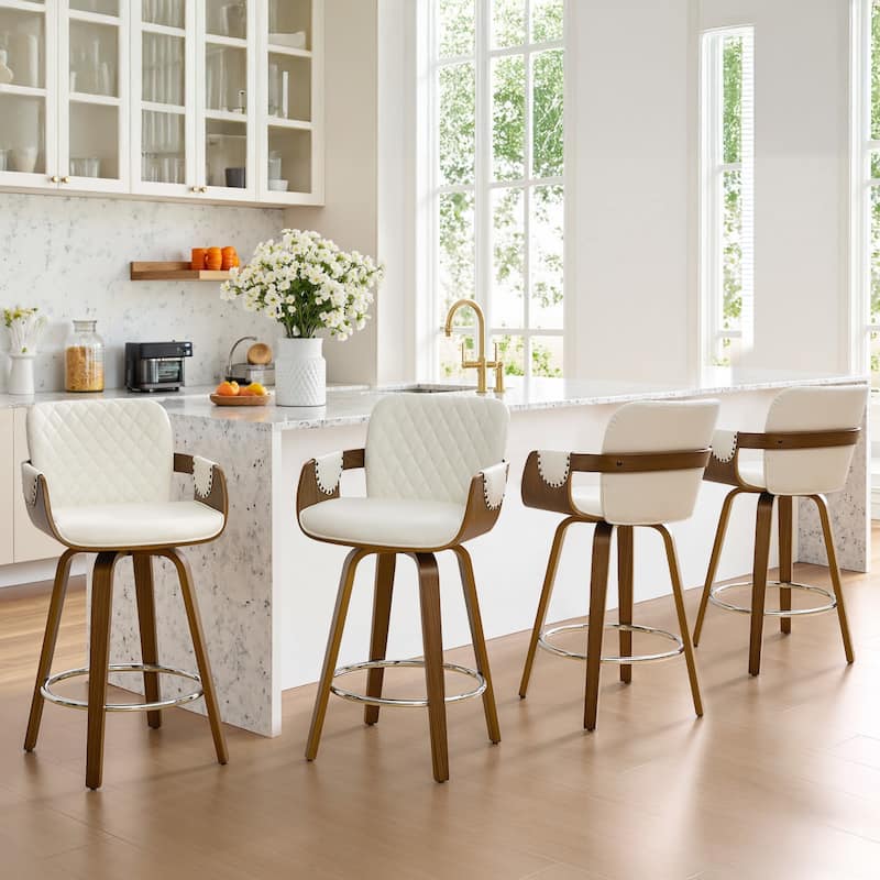 26-Inch Upholstered Swivel Counter Height Bar Stool with Armrests - 36.6"H x19.5"W x 21.3"D